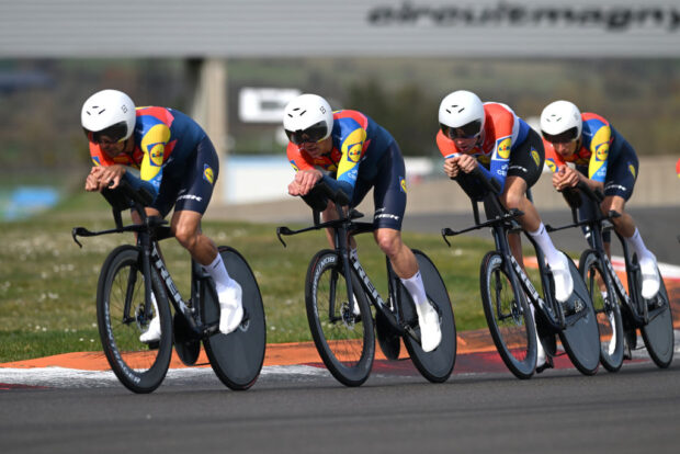 COULANGES-LES-NEVERS, FRANCE - MARCH 11: Mads Pedersen of Denmark and Team Lidl-Trek (C) competes during the 83rd Paris - Nice 2025, Stage 3 a 28.4km team time trial stage from Circuit Nevers Magny-Cours to Nevers / #UCIWT / on March 11, 2025 in Coulanges-les-Nevers, France. (Photo by Dario Belingheri/Getty Images)