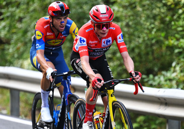 PAL, ANDORRA - AUGUST 28: Giulio Ciccone of Italy and Team Lidl - Trek and Jonas Vingegaard of Denmark and Team Visma
