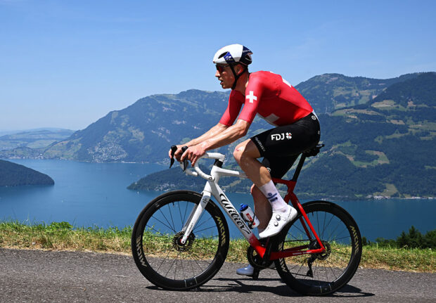 STOCKHUTTE, SWITZERLAND - JUNE 22: Stefan Kung of Switzerland and Team Groupama - FDJ competes during the 88th Tour de Suisse 2025, Stage 8 a 10km individual time trial stage from Beckenried to Stockhutte 1268m / #UCIWT / on June 22, 2025 in Stockhutte, Switzerland. (Photo by Tim de Waele/Getty Images)