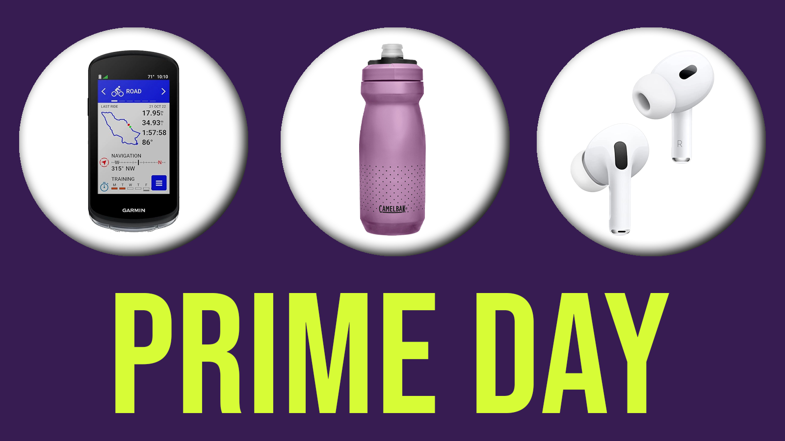 Imagen de listado de primer día con un Garmin, una botella de Camelbak y algunos AirPods de Apple