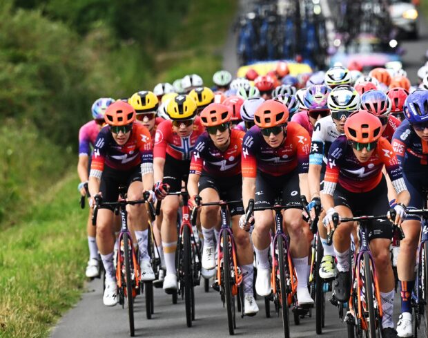 POITIERS, FRANCE - JULY 29: (L-R) Lily Williams of The United States and Team Human Powered Health, Liane Lippert of Germany and Team Movistar and Pauline Ferrand-Prevot of France and Team Visma