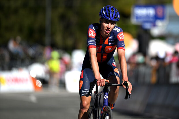 CHAMPOLUC, ITALY - MAY 30: Max Poole of Great Britain and Team Picnic PostNL crosses the finish line during the 108th Giro d'Italia 2025, Stage 19 a 166km stage from Biella to Champoluc 1574m / #UCIWT / on May 30, 2025 in Champoluc, Italy. (Photo by Dario Belingheri/Getty Images)