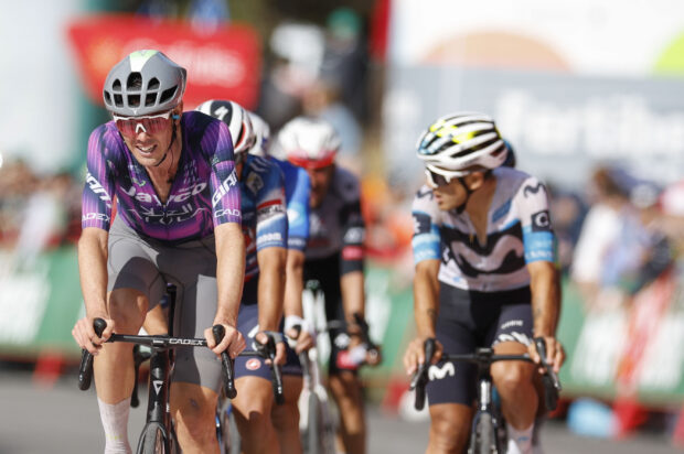Australian rider Ben O'Connor of Team Jayco AlUla crosses the finish line during the sixth stage of La Vuelta A Espana cycling tour over 170.3km from Olot (Spain) to Pal, Andorra, 28 August 2025.