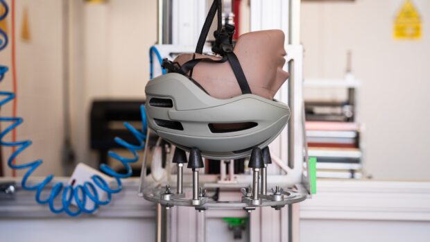 An RLS helmet being tested