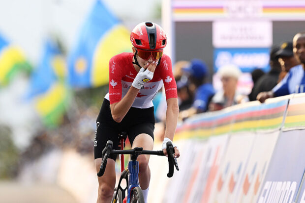 Isabella Holmgren reacts as she crosses the finish line in a disappointing sixth place