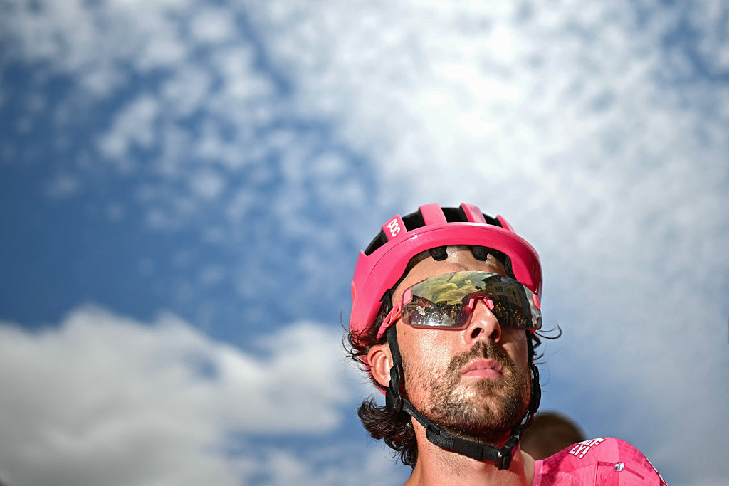 EF Education - EasyPost team's Irish rider Ben Healy awaits the start of the 15th stage of the 112th edition of the Tour de France cycling race, 169.3 km between Muret and Carcassonne, southwestern France, on July 20, 2025. (Photo by Loic VENANCE / AFP)