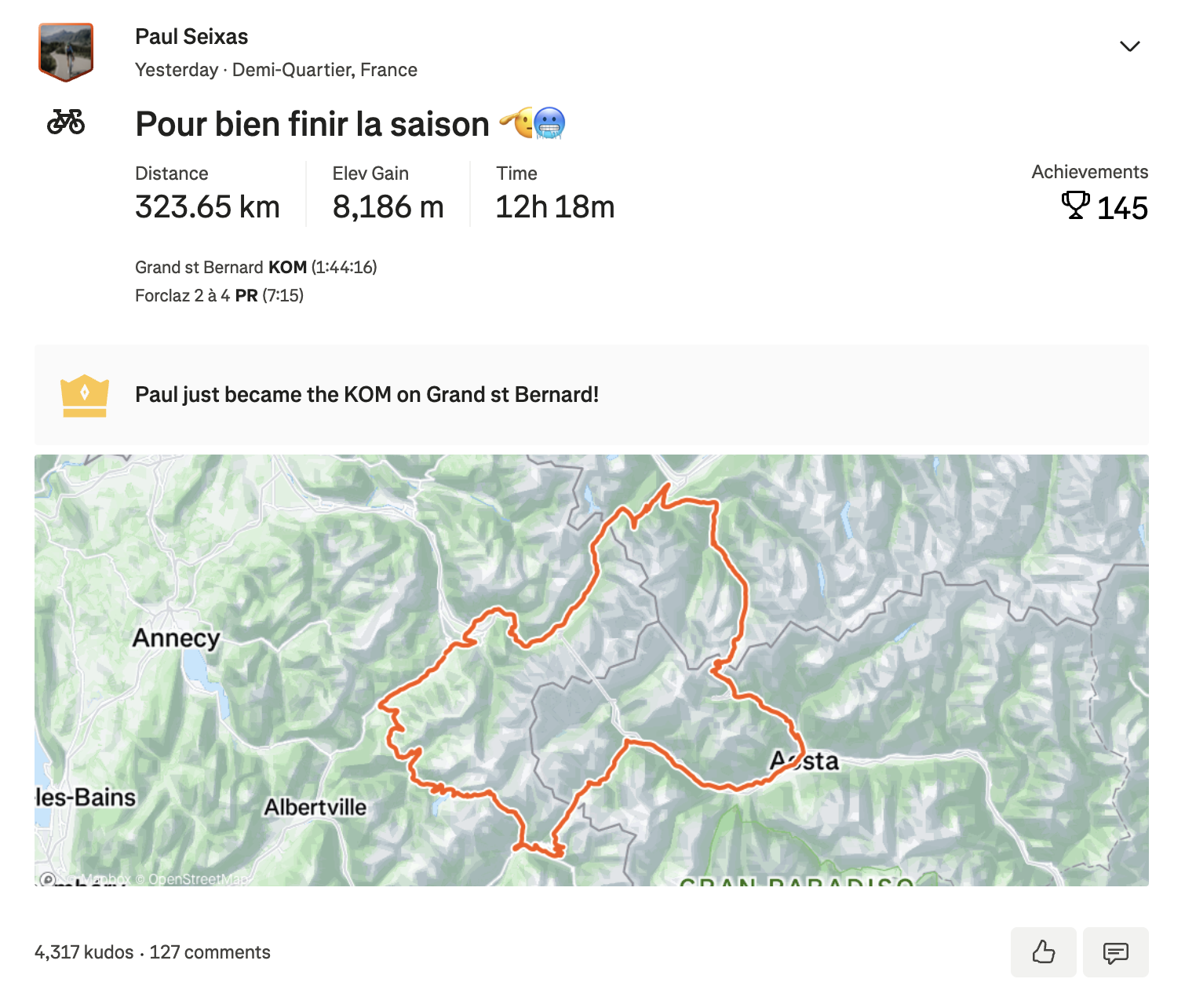Captura de pantalla de la actividad de Paul Seixas en Strava