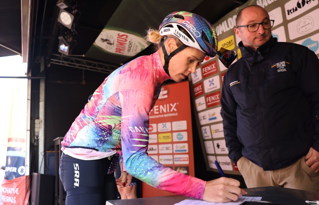 ARSCHOT BELGIUM MARCH 02 Tiffany Cromwell of Australia and Team CANYONSRAM signing prior to the 17th Fenix Omloop van het Hageland 2025 a 1356km one day race from Aarschot to TieltWinge on March 02 2025 in Aarschot Belgium Photo by Rhode Van ElsenGetty Images