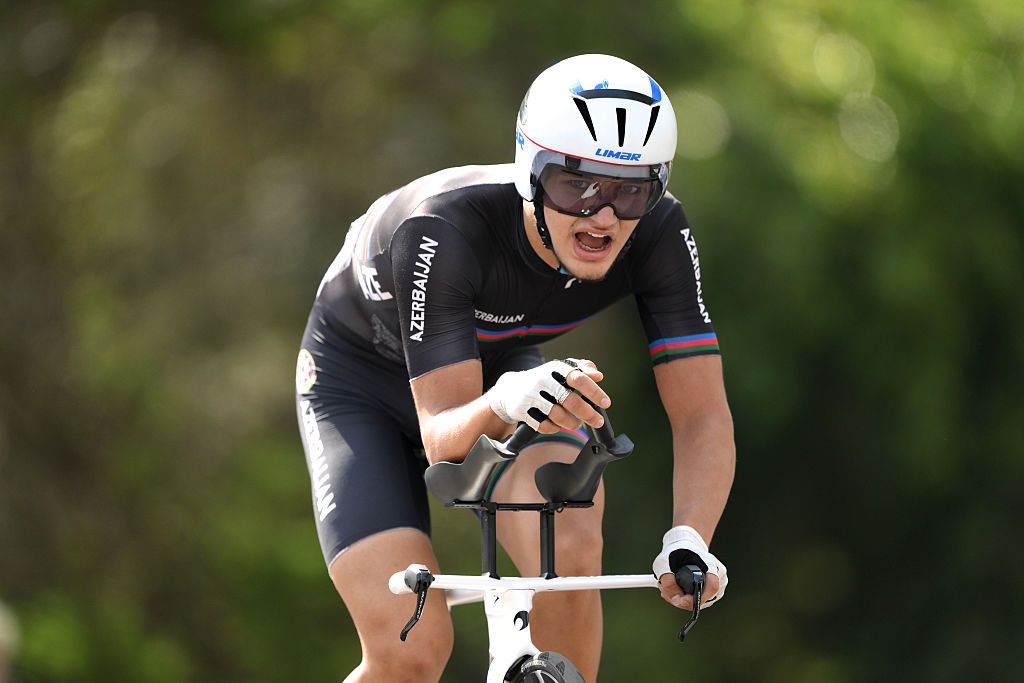 KIGALI, RWANDA - SEPTEMBER 23: Artyom Proskuryakov and Team Azerbaijan competes during the 98th UCI Cycling World Championships Kigali 2025 - Men Junior Individual Time Trial a 22.6km race from Kigali to Kigali on September 23, 2025 in Kigali, Rwanda. (Photo by David Ramos/Getty Images)
