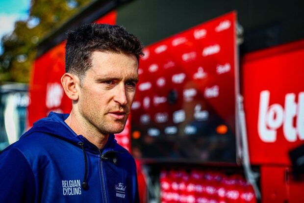 Belgium Tiesj Benoot pictured at the start of the Men Elite raod race, a 202,5 km from Privas to Guilherand-Granges, at the UEC road European cycling championships, Sunday 05 October 2025, France. The European cycling championships Drome-Ardeche takes place from 1 to 5 October, France. BELGA PHOTO DAVID PINTENS (Photo by DAVID PINTENS / BELGA MAG / Belga via AFP) (Photo by DAVID PINTENS/BELGA MAG/AFP via Getty Images)