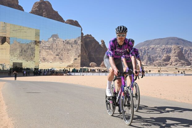 MARAYA, SAUDI ARABIA - JANUARY 31: Alan Hatherly of South Africa and Team Jayco AlUla prior to the 5th AlUla Tour 2025, Stage 4 a 140.9km stage from Maraya to Skyviews of Harrat Uwayrid 1159m on January 31, 2025 in Maraya, Saudi Arabia. (Photo by Szymon Gruchalski/Getty Images)