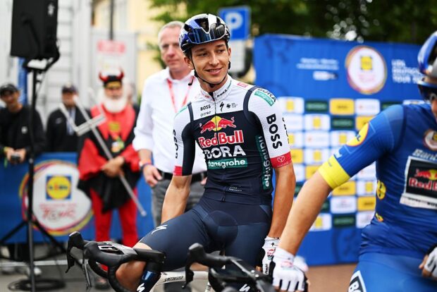 HERFORD, GERMANY - AUGUST 22: Florian Lipowitz of Germany and Team Red Bull - BORA - hansgrohe prior to the 40th Deutschland Tour 2025, Stage 2 a 190.3km stage from Herford to Arnsberg on August 22, 2025 in Herford, Germany. (Photo by Christian Kaspar-Bartke/Getty Images)