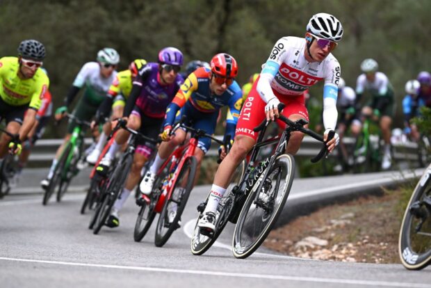 VALENCIA, SPAIN - JANUARY 20: Dario Gomez German of Colombia and Team Polti Kometa competes during the 40th Classica Comunitat Valenciana 1969 - Gran premi València 2024 a 200km one day race from La Nucía to Valencia on January 20, 2024 in Valencia, Spain. (Photo by Dario Belingheri/Getty Images)