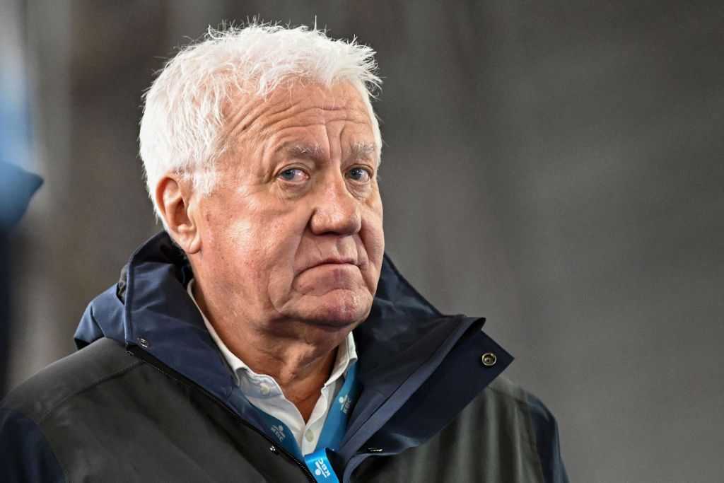 General manager of UCI of WorldTeam Soudal-Quick-Step Patrick Lefevere attends the team presentation of the 80th edition of the men's one-day cycling race Omloop Het Nieuwsblad (UCI World Tour), 197km from Gent to Ninove, on March 1, 2025. (Photo by JASPER JACOBS / Belga / AFP) / Belgium OUT (Photo by JASPER JACOBS/Belga/AFP via Getty Images)