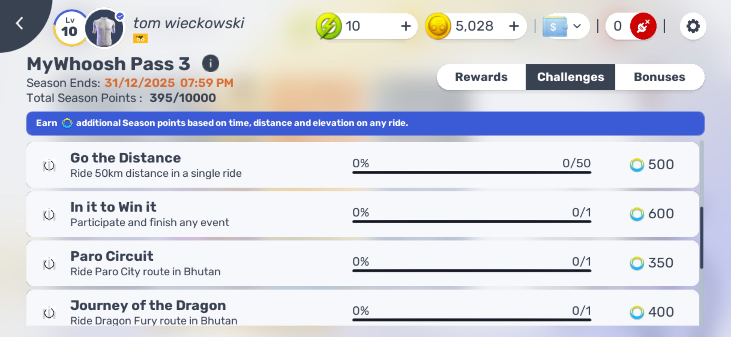 Una captura de pantalla de la aplicación MyWhoosh