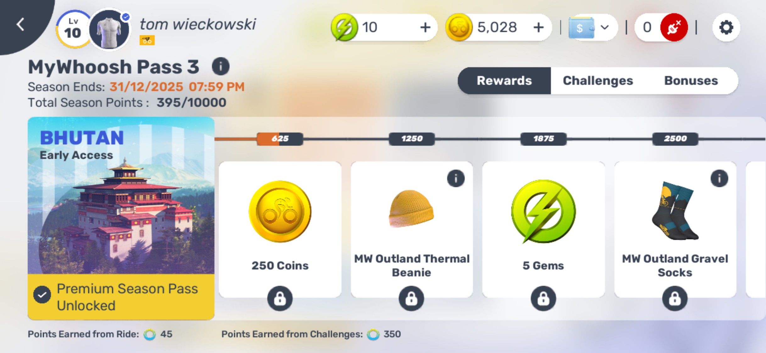 Una captura de pantalla de la aplicación MyWhoosh