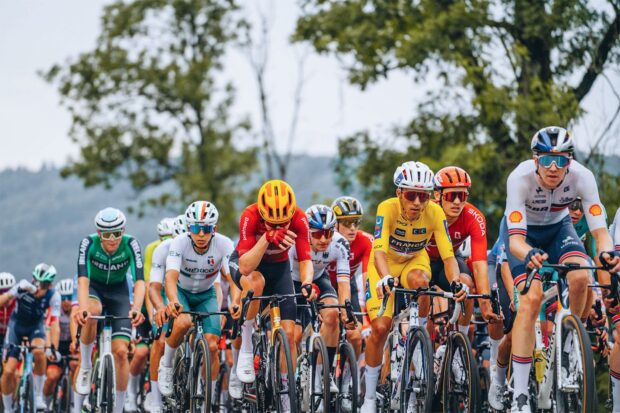 Paul Seixas (France) among the peloton at the 2025 Tour de l'Avenir