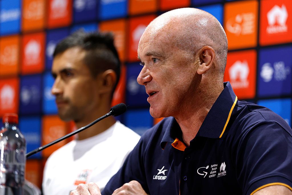 ADELAIDE, AUSTRALIA - JANUARY 20: Race Director for the Santos Tour Down Under - Stuart O&amp;apos;Grady of Australia during the Press Conference prior to the 26th Santos Tour Down Under 2026 - Prologue a 3.6km individual time trial stage from Adelaide to Adelaide / #UCIWT / on January 20, 2026 in Adelaide, Australia. (Photo by Con Chronis/Getty Images)