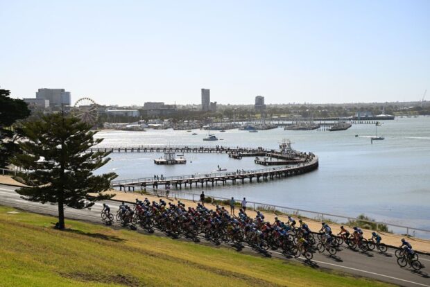 view of the peloton competing during the 1st Geelong Classic 2024, Women's Elite a 50km one day race on January 24, 2024 in Geelong, Australia. (Photo by Tim de Waele/Getty Images)