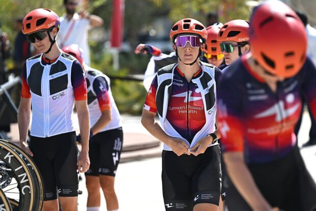 AL MIRFA, UNITED ARAB EMIRATES - FEBRUARY 05: Maggie Coles-Lyster of Canada and Team Human Powered Health prior to the 4th UAE Tour Women 2026, Stage 1 a 111km stage from Al Mirfa to on February 05, 2026 in Al Mirfa, United Arab Emirates. (Photo by Tim de Waele/Getty Images)