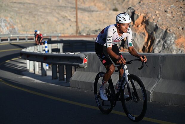 JEBEL MOBRAH, UNITED ARAB EMIRATES - FEBRUARY 18: Isaac Del Toro of Mexico and UAE Team Emirates - XRG competes during the 8th UAE Tour 2026, Stage 3 a 183km stage from Umm al Quwain to Jebel Mobrah 1229m / #UCIWT / on February 18, 2026 in Jebel Mobrah, United Arab Emirates. (Photo by Tim de Waele/Getty Images)