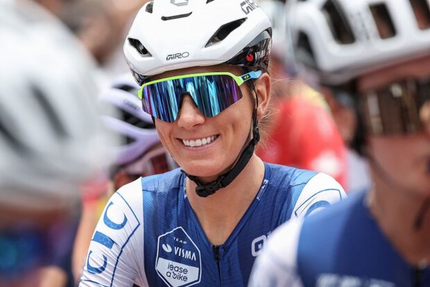 French rider Pauline Ferrand-Prevot reacts ahead of the women's Elite road race cycling event during the UCI 2025 Road World Championships, in Kigali, on September 27, 2025. (Photo by Anne-Christine POUJOULAT / AFP)