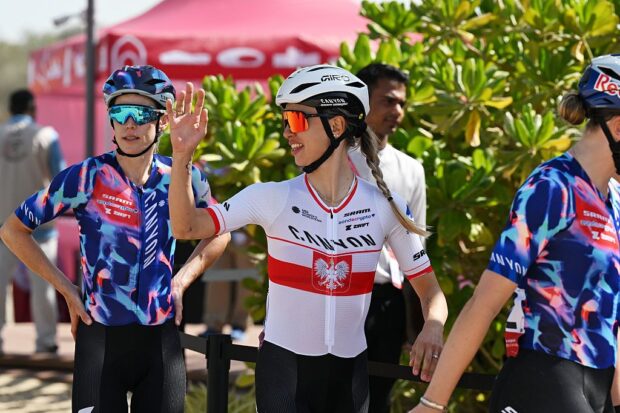 AL MIRFA, UNITED ARAB EMIRATES - FEBRUARY 05: Kasia Niewiadoma of Poland and Team CANYON/SRAM zondacrypto prior to the 4th UAE Tour Women 2026, Stage 1 a 111km stage from Al Mirfa to on February 05, 2026 in Al Mirfa, United Arab Emirates. (Photo by Tim de Waele/Getty Images)