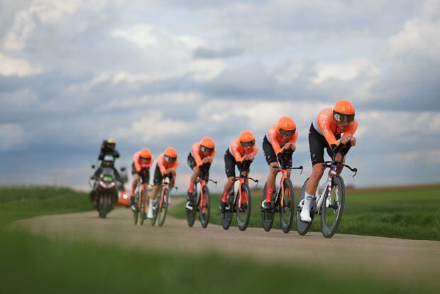 Ineos Grenadiers' riders compete during the 3rd stage of the Paris-Nice cycling race, 23.5 km team time-trial between Cosne-Cours-sur-Loire and Pouilly-sur-Loire, on March 10, 2026. (Photo by Anne-Christine POUJOULAT / AFP via Getty Images)