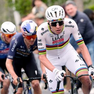 SANREMO, ITALY - MARCH 21: Tadej Pogacar of Slovenia and UAE Team Emirates - XRG competes in the breakaway during the 117th Milano-Sanremo 2026, Men&amp;apos;s Elite a 298km one day race from Pavia to Sanremo / #UCIWT / on March 21, 2026 in Sanremo, Italy. (Photo by Fabio Ferrari - Pool/Getty Images)