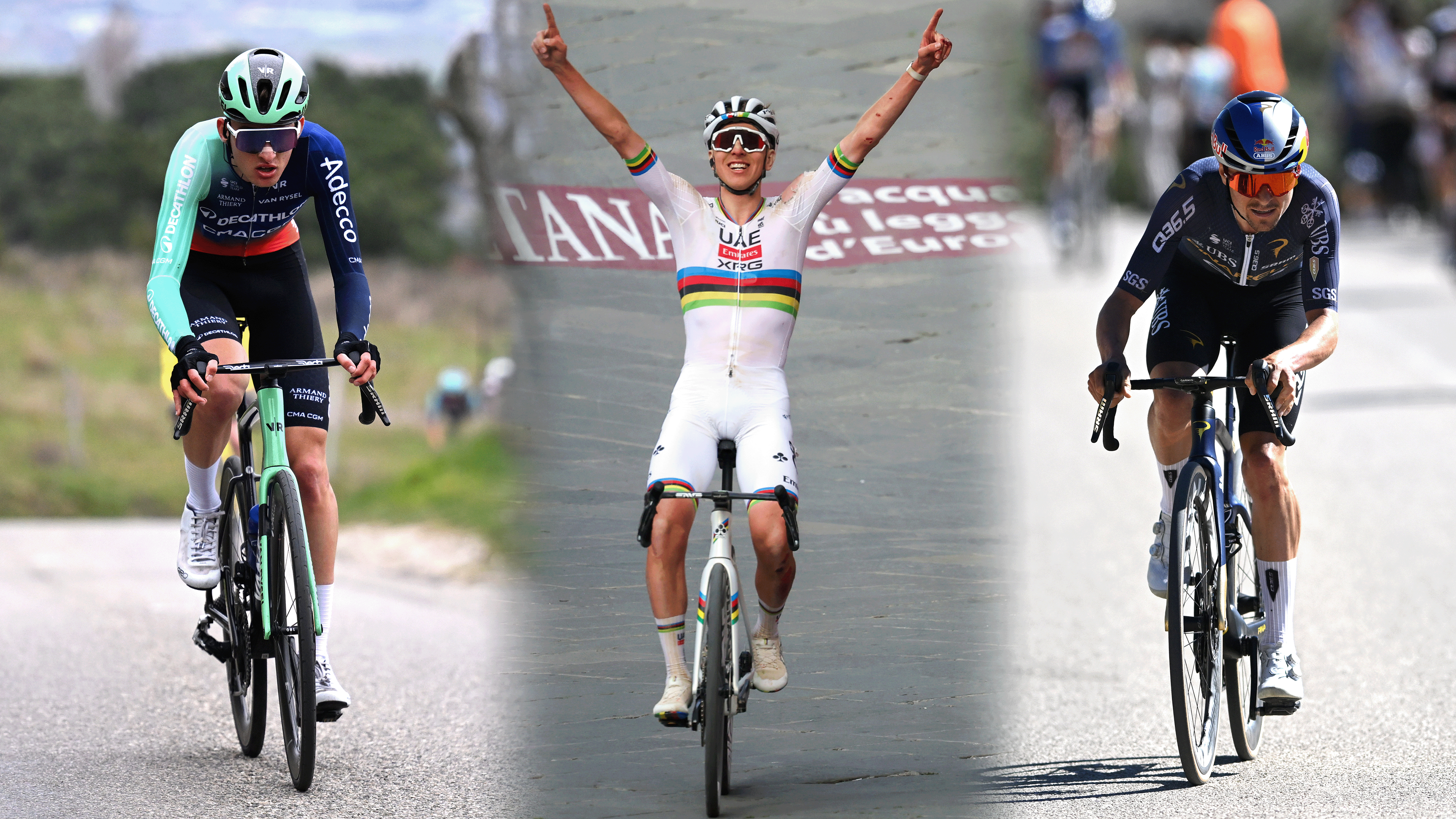 Paul Seixas, Tadej Pogačar y Tom Pidcock