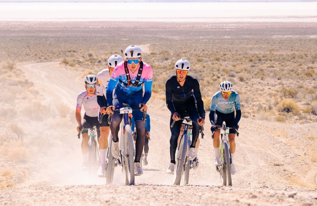 Brendan Johnston (right) won the 2026 Salty Lizard Gravel Race, sprinting in the finale from a small lead group