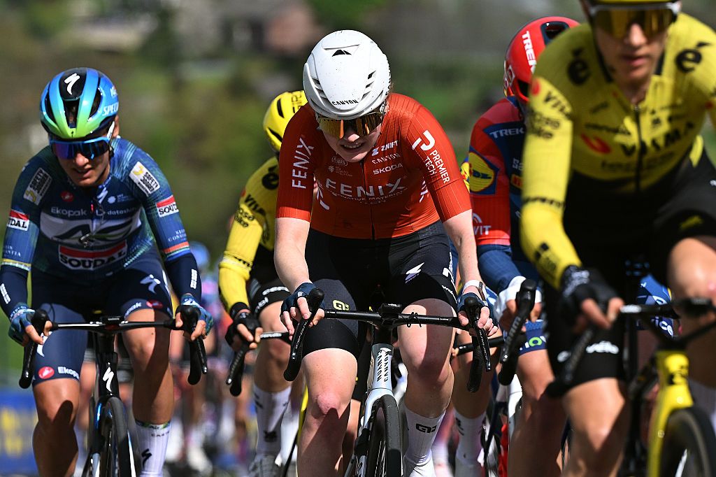 VALKENBURG, NETHERLANDS - APRIL 19: Puck Pieterse of Netherlands and Team Fenix-Premier Tech competes during the 12th Amstel Gold Race Ladies Edition 2026 - Women's Elite a 158.1km one day race from Maastricht to Valkenburg / #UCIWWT / on April 19, 2026 in Valkenburg, Netherlands. (Photo by Luc Claessen/Getty Images)