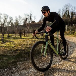 The Pinarello Grevil F7 being ridden on gravel