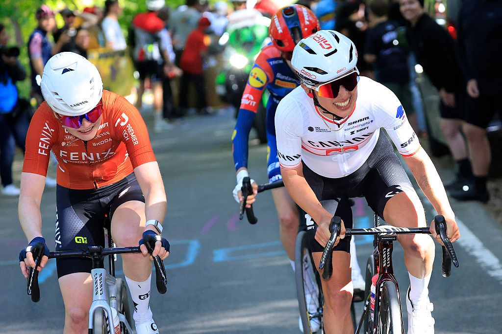 Kasia Niewiadoma-Phinney en route to third place at Liège-Bastogne-Liège Femmes