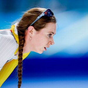 Sandrine Tas looks exhausted after competing on the Speed Skating Women's 5000m at the Milano Cortina 2026 Winter Olympics (Photo by Henk Jan Dijks/Marcel ter Bals/DeFodi Images/Getty Images)