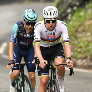 MARTIGNY, SWITZERLAND - APRIL 29: Tadej Pogacar of Slovenia and UAE Team Emirates - XRG competes in the breakaway during the 79th Tour de Romandie 2026, Stage 2 a 171.2km stage from Martigny to Martigny on April 29, 2026 in Martigny, Switzerland. (Photo by Dario Belingheri/Getty Images)