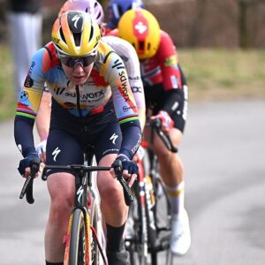 CITTIGLIO, ITALY - MARCH 15: Anna van der Breggen of Netherlands and Team SD Worx - Protime compete in the breakaway competes during the 27th Trofeo Alfredo Binda - Comune di Cittiglio 2026 a 152.7km one dat race from Luino to Cittiglio / #UCIWWT / on March 15, 2026 in Cittiglio, Italy.Luino, Italy. (Photo by Luc Claessen/Getty Images)