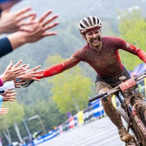 Sina Frei (Specialized Factory Racing) heads to the line to claim the UCI XCO World Cup win in Mona YongPyong