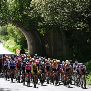 The peloton competing during stage 2 of La Vuelta Femenina 2026, between Lobios and San Cibrao das Viñas. (Photo by Szymon Gruchalski/Getty Images)
