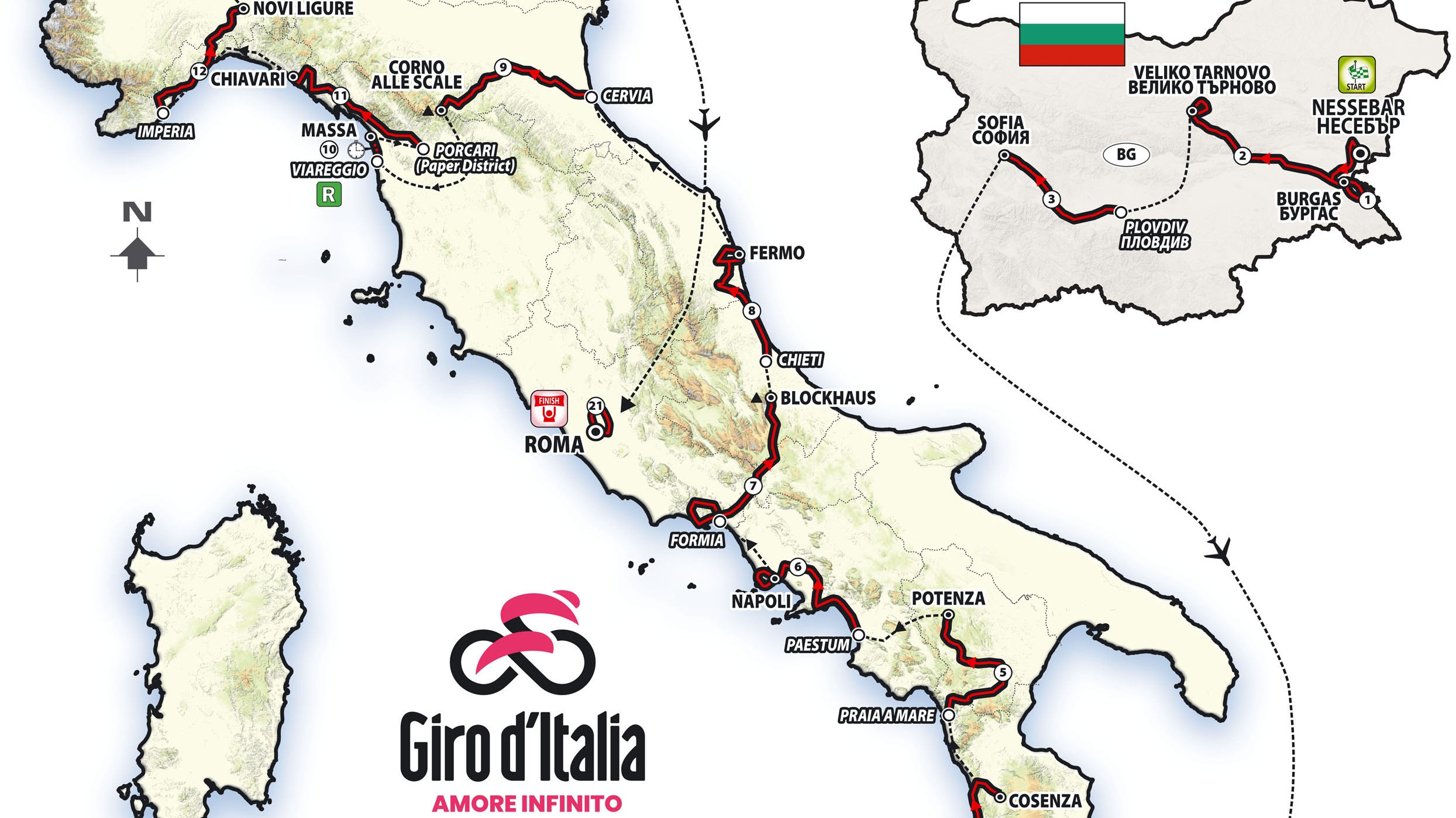 Mapa de ruta del Giro de Italia 2026