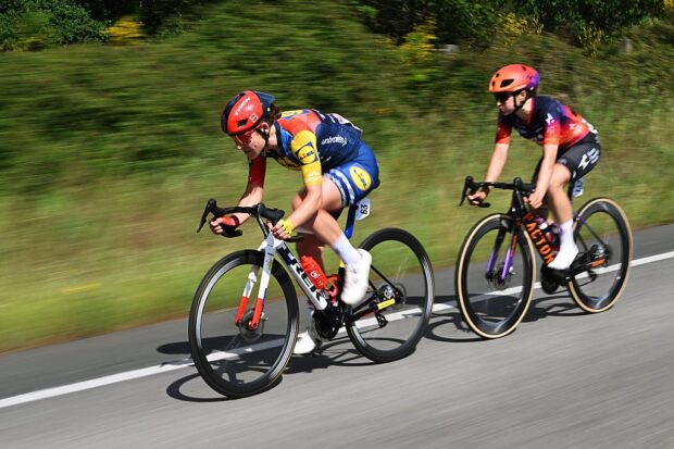 Lauretta Hanson of Australia and Team Lidl - Trek and Marta Jaskulska of Poland and Team Human Powered Health compete in the breakaway during stage 4