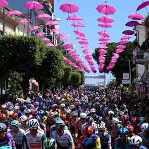 A general view of the peloton during the 108th Giro d'Italia