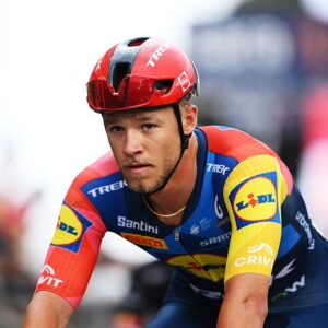 An unhappy Jonathan Milan after the Giro stage to Milan