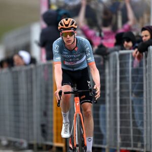 BLOCKHAUS, ITALY - MAY 15: Thymen Arensman of Netherlands and Netcompany INEOS Cycling Team crosses the finish line during the 109th Giro d'Italia 2026, Stage 7 a 244km stage from Formia to Blockhaus 1658m / #UCIWT / on May 15, 2026 in Blockhaus, Italy. (Photo by Tim de Waele/Getty Images)