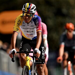 FERMO, ITALY - MAY 16: Egan Bernal of Colombia and Netcompany INEOS Cycling Team crosses the finish line during the 109th Giro d&amp;apos;Italia 2026, Stage 8 a 156km stage from Chieti to Fermo 315m / #UCIWT / on May 16, 2026 in Fermo, Italy. (Photo by Dario Belingheri/Getty Images)