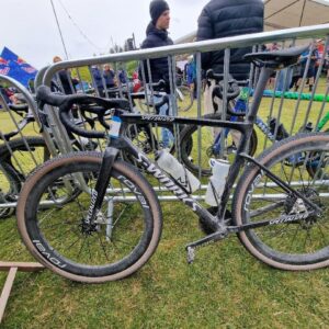 A black and white Specialized S-Works gravel bike at the Gralloch gravel race