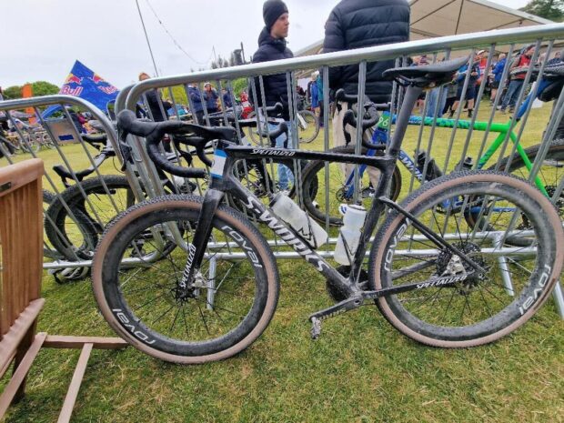 A black and white Specialized S-Works gravel bike at the Gralloch gravel race