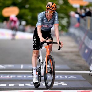 CORNO ALLE SCALE, ITALY - MAY 17: Thymen Arensman of Netherlands and Netcompany INEOS Cycling Team crosses the finish line during the 109th Giro d&amp;apos;Italia 2026, Stage 9 a 184km stage from Cervia to Corno alle Scale 1469m / #UCIWT / on May 17, 2026 in Corno alle Scale, Italy. (Photo by Tim de Waele/Getty Images)
