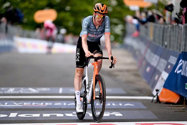 CORNO ALLE SCALE, ITALY - MAY 17: Thymen Arensman of Netherlands and Netcompany INEOS Cycling Team crosses the finish line during the 109th Giro d&amp;apos;Italia 2026, Stage 9 a 184km stage from Cervia to Corno alle Scale 1469m / #UCIWT / on May 17, 2026 in Corno alle Scale, Italy. (Photo by Tim de Waele/Getty Images)