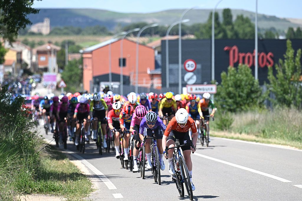 PEDROSA DEL DUERO, SPAIN - MAY 22: Xaydee Van Sinaey of Belgium and Team Fenix-Premier Tech leads the peloton competes during the 11th Vuelta a Burgos Feminas 2026, Stage 2 a 122km stage Castrojeriz to Bodega Viña Pedrosa. Pedrosa de Duero / #UCIWWT / on May 22, 2026 in Pedrosa de Duero, Spain. (Photo by Szymon Gruchalski/Getty Images)
